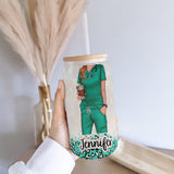 Coffee Scrubs And Rubber Gloves - Personalized Nurse Can Glass