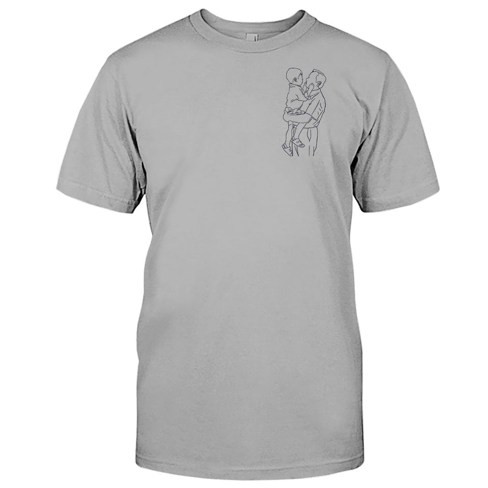 Custom Line Art - Personalized Grandpa Embroidered T-shirt