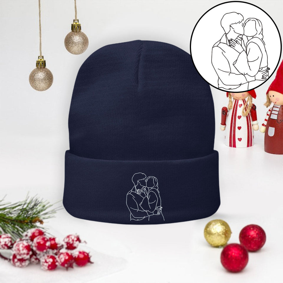Custom Photo - Personalized Couple Embroidered Beanie
