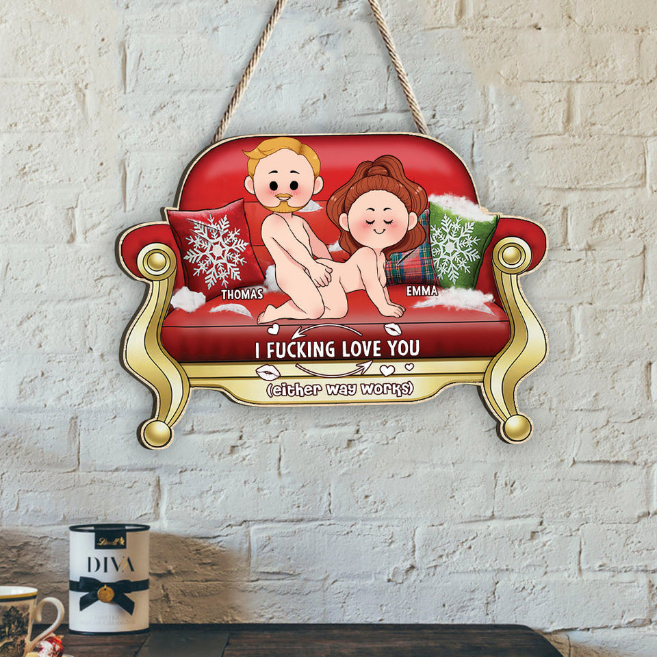 I Love You - Personalized Couple Custom Shaped Wood Sign