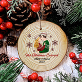 First Christmas Engaged - gift for boyfriend, girlfriend - Personalized Slice Wood Ornament
