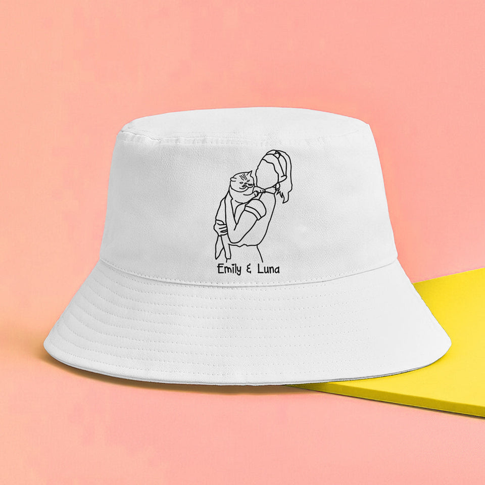 Custom Photo - Personalized Cat Embroidered Bucket Hat