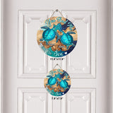 You And Me And The Sea - Personalized Turtle Round Wood Sign
