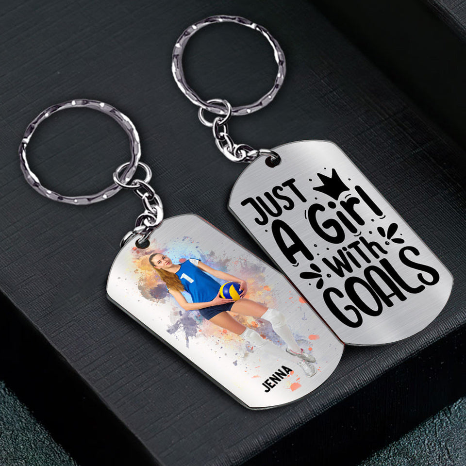Just A Girl With Goals - Personalized Volleyball Stainless Steel Keychain