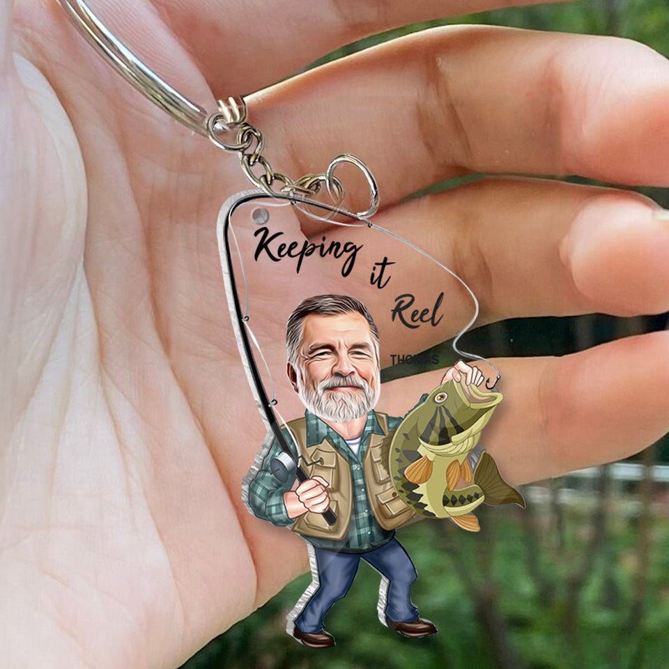 Photo Inserted Funny Fishing Keeping It Reel - Personalized Fishing Keychain