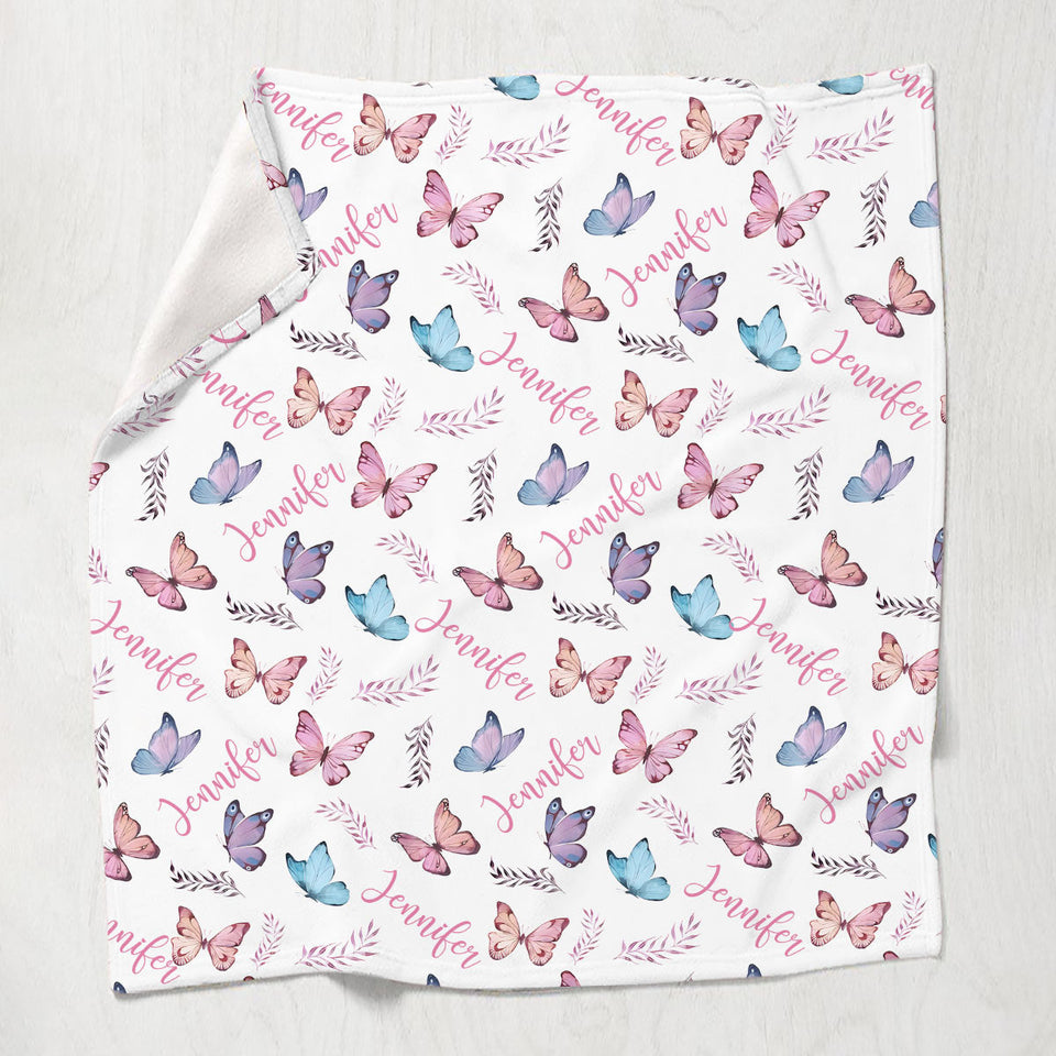 Butterfly Custom Name - Personalized Sibling Blanket