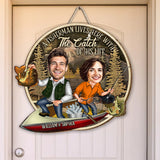 A Fisherman Lives Here With The Catch Of His Life - Personalized Fishing Wood Sign