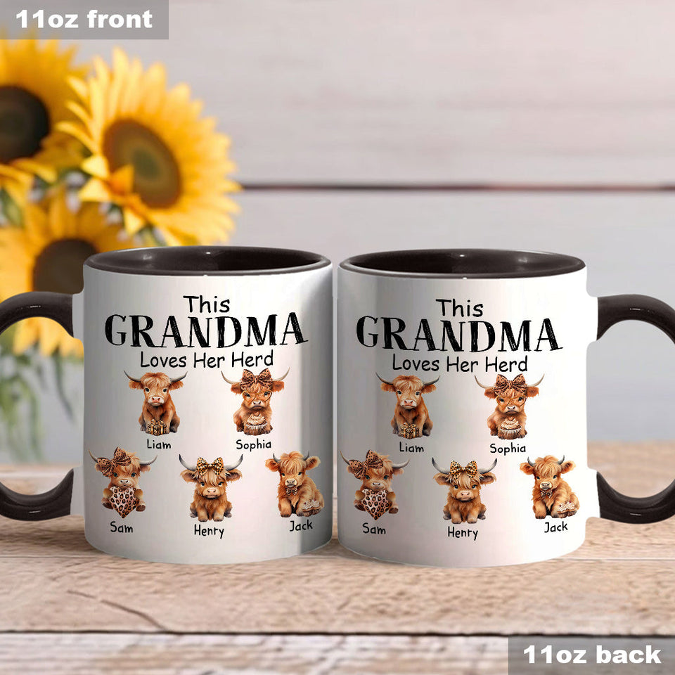 Grandma/ Nana/ Mimi... Loves Her Herd - Personalized Grandma Accent Mug