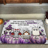 A Wicked Witch And Little Monsters - Personalized Cat Doormat