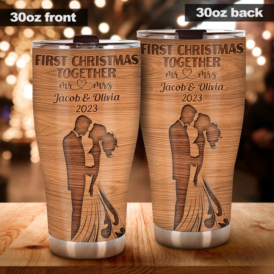First Christmas Together As Mr & Mrs - Personalized Husband And Wife Tumbler
