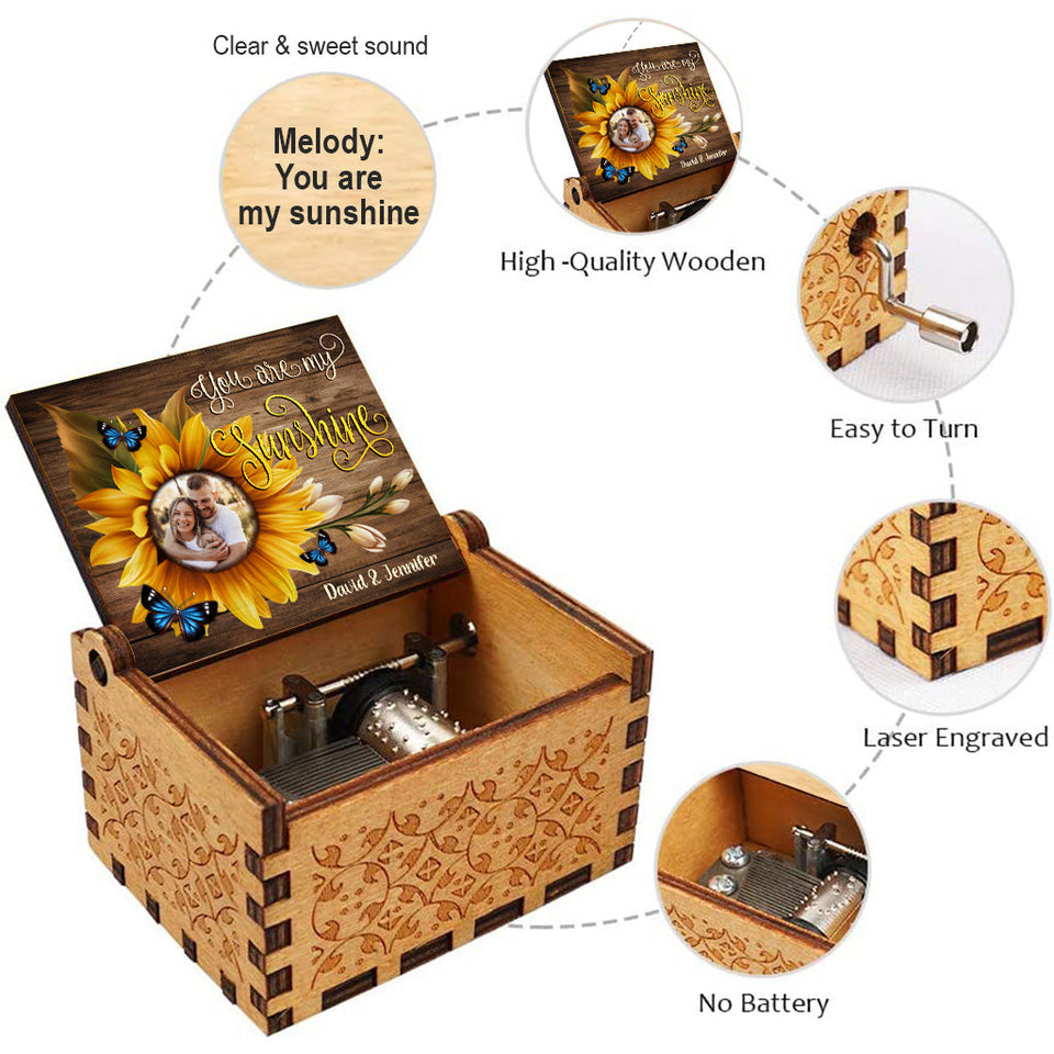 You Are My Sunshine - Gift for mom, grandma, dad, grandpa, daughter, son, granddaughter, grandson, sister, brother, friend, wife, husband - Personalized Hand Crank Music Box