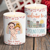 Welcome To The Poundtown Inappropriate Adult - Personalized Couple Candle With Wooden Lid