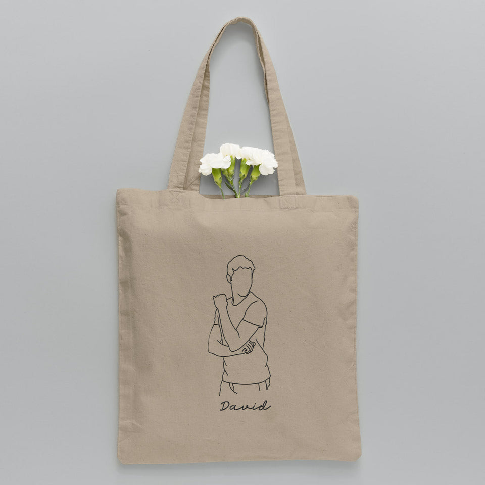 Custom Photo Line Art - Personalized Son Embroidered Tote Bag