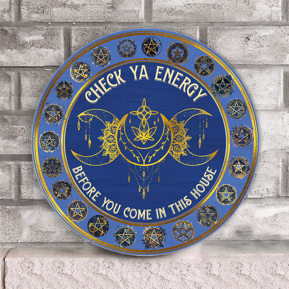 Check Your Energy - Personalized Witch Round Wood Sign