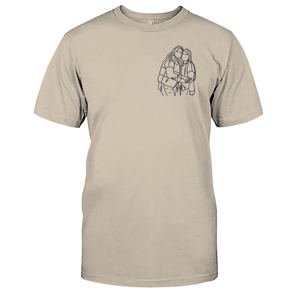 Custom Line Art - Personalized Sibling Embroidered T-shirt