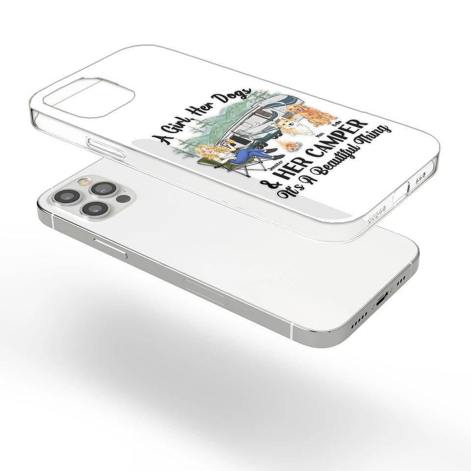 A Girl Her Dog And Her Camper - Camping gift for dog lover - Personalized Clear Phone Case