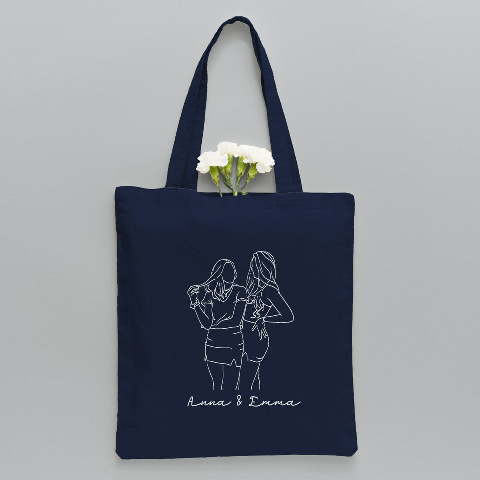 Custom Photo Line Art - Personalized granddaughter Embroidered Tote Bag
