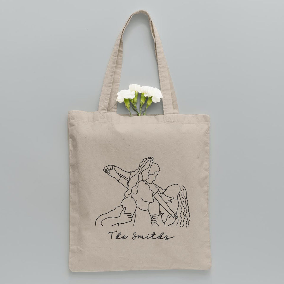 Custom Photo Line Art - Personalized Family Embroidered Tote Bag