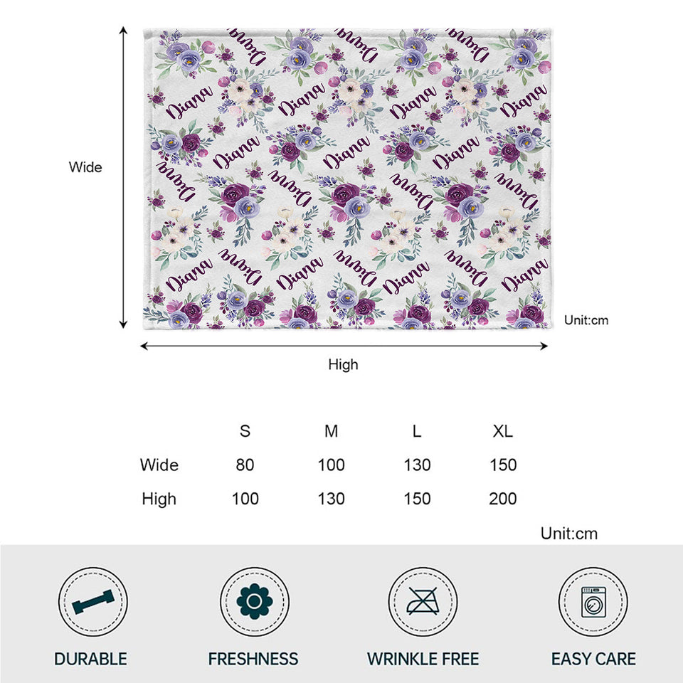 Custom Name Purple Flowers - Personalized Bestie Blanket