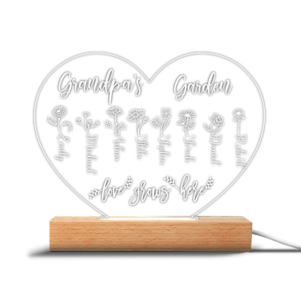 Grandma's Garden - Gift for grandma, mom, aunt, grandpa - Personalized Shaped Plaque Light Base