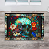 Floral Skull - Personalized Skull Doormat