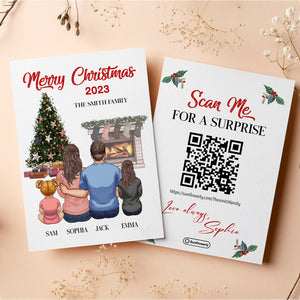 Merry Christmas Fireplace - Personalized QR Greeting Card