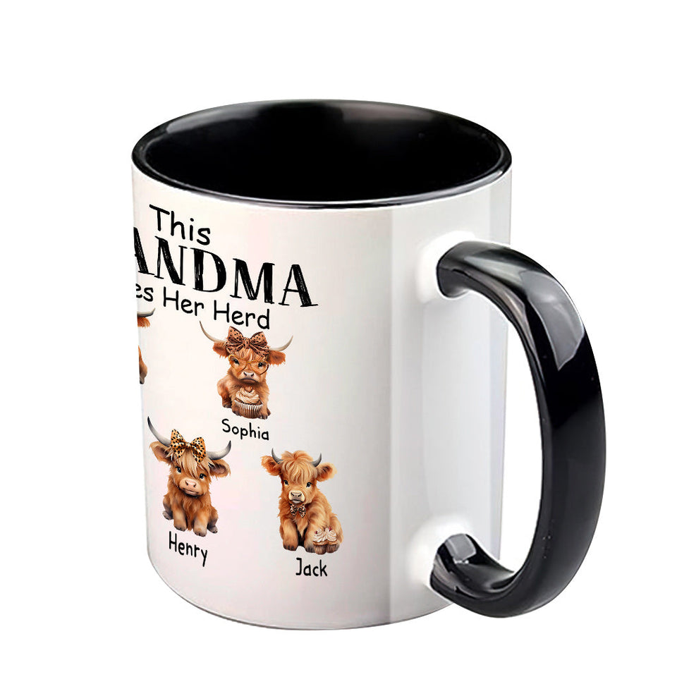 Grandma/ Nana/ Mimi... Loves Her Herd - Personalized Grandma Accent Mug
