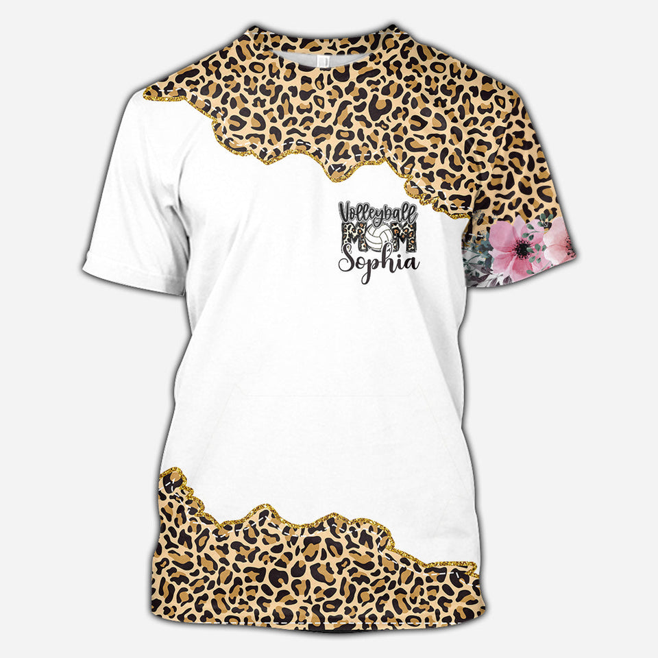 Volleyball Mom Leopard - Personalized Volleyball All Over Shirt