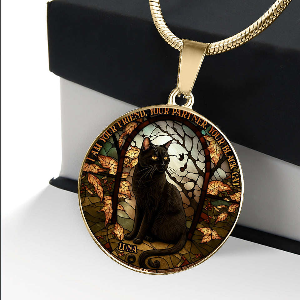 Black Cat - Personalized Black Cat Round Pendant Necklace