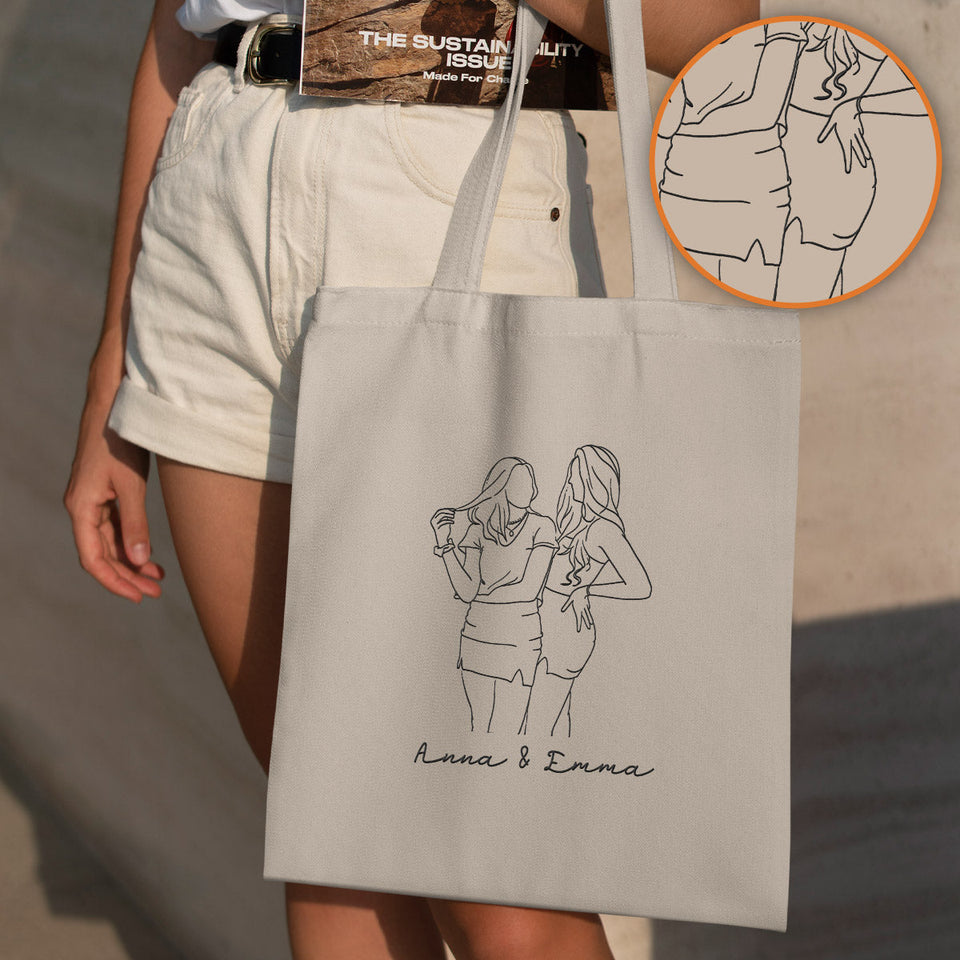 Custom Photo Line Art - Personalized granddaughter Embroidered Tote Bag