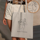 Custom Photo Line Art - Personalized granddaughter Embroidered Tote Bag