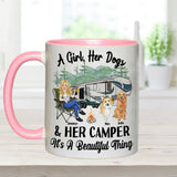 A Girl Her Dog And Her Camper - Camping gift for dog lover - Personalized Accent Mug