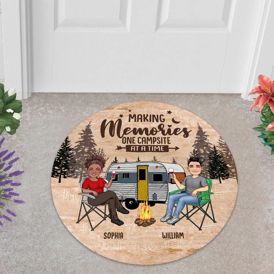 Happy Camper - Camping gift for husband, wife, boyfriend, boyfriend - Personalized Shaped Doormat