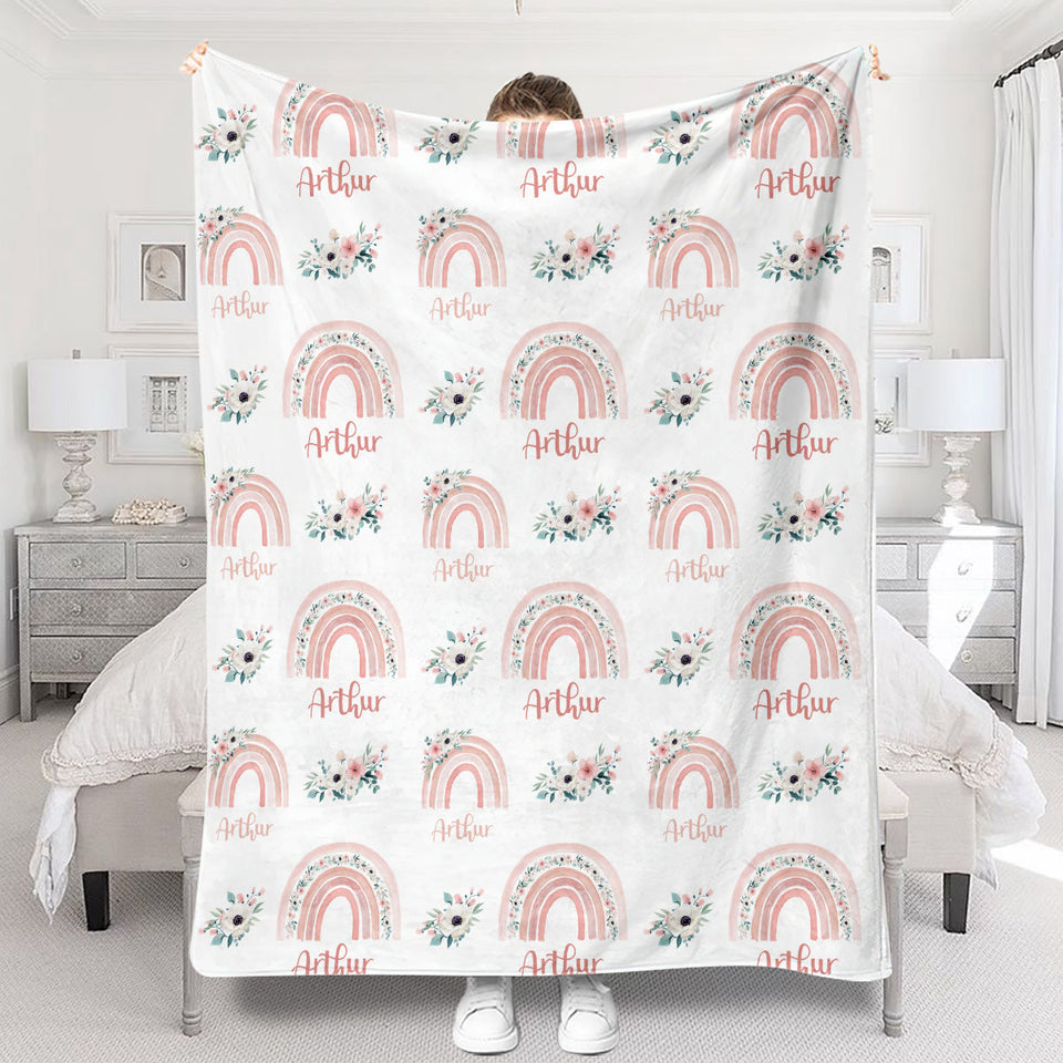 Retro Rainbow Custom Name - Personalized grandson Blanket