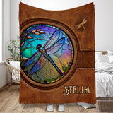 Stained Glass Dragonfly - Personalized Dragonfly Blanket