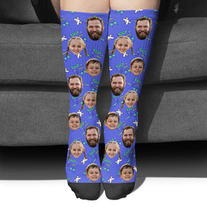 Custom Face Party Pattern - Personalized Step Dad Socks