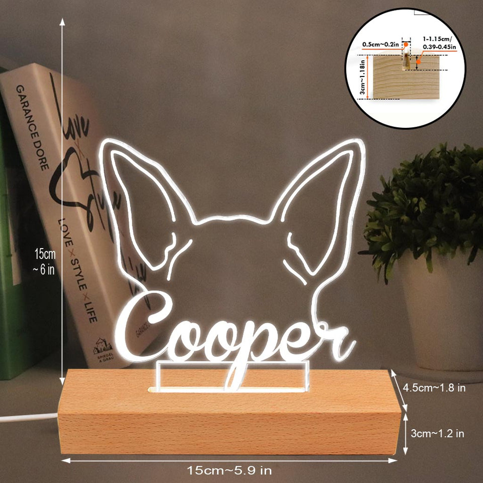 Dog's Ears Memorial Cute Personalized Gift - Gift for dog lovers, who lost dog - Personalized Shaped Plaque Light Base