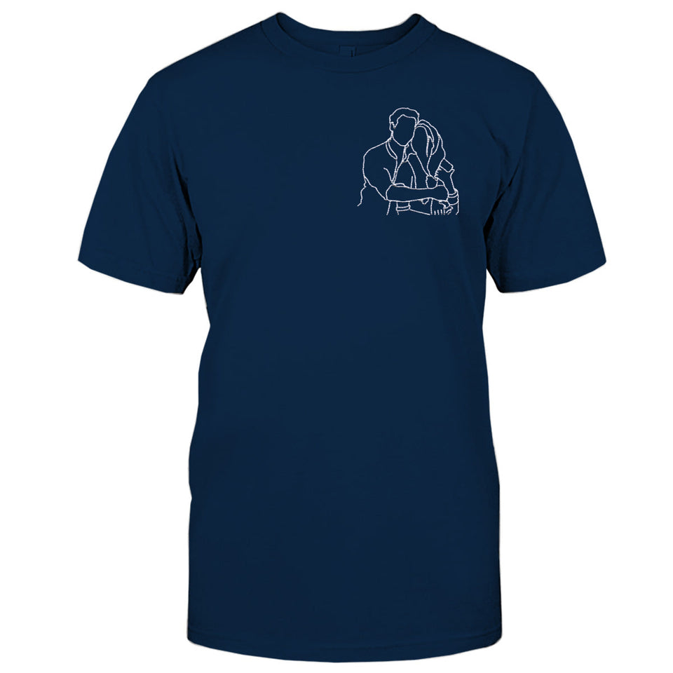 Custom Line Art - Personalized Couple Embroidered T-shirt