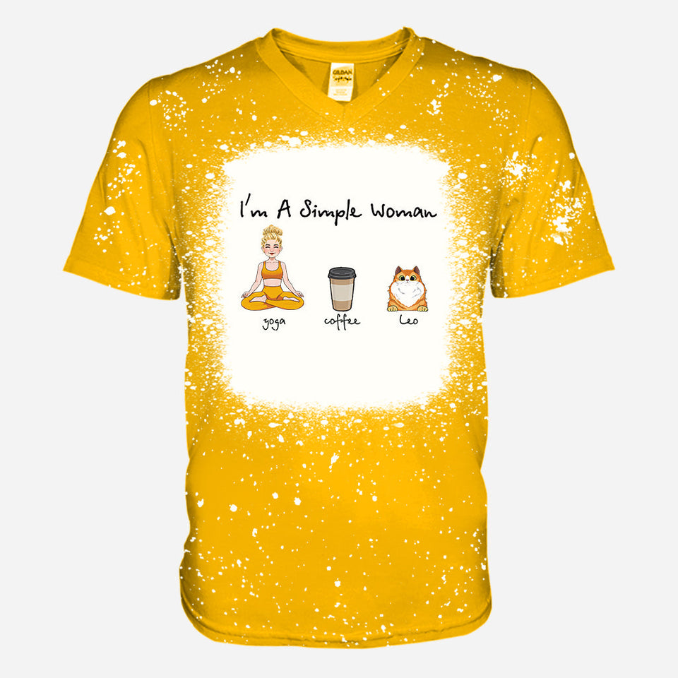 I'm A Simple Woman - Yoga gift for dog lover, cat lover, cat lover - Personalized Bleached T-Shirt