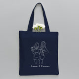 Custom Photo Line Art - Personalized Daughter Embroidered Tote Bag