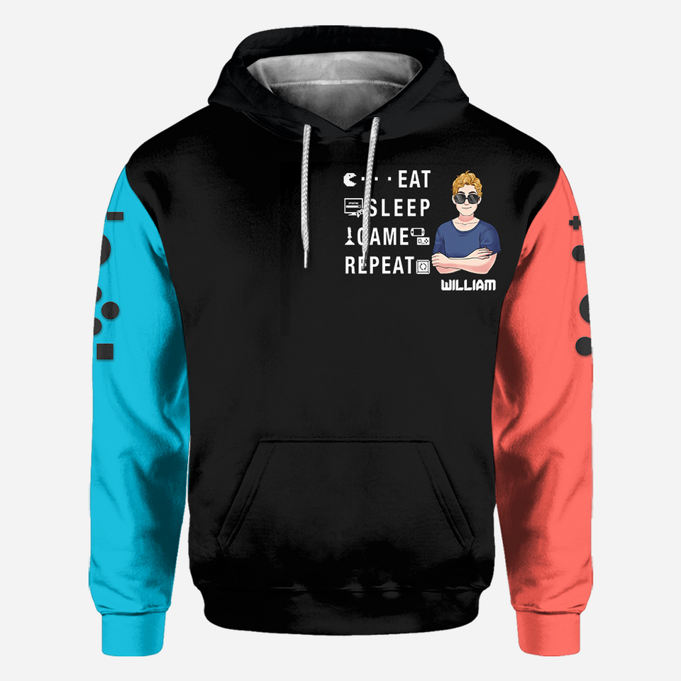 Eat Sleep Game Repeat - Personalized Video Game All Over Shirt