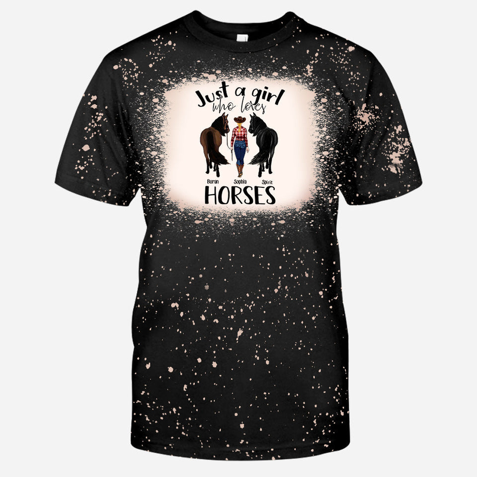 Just A Girl Who Loves Horses - Personalized Horse Bleached T-Shirt
