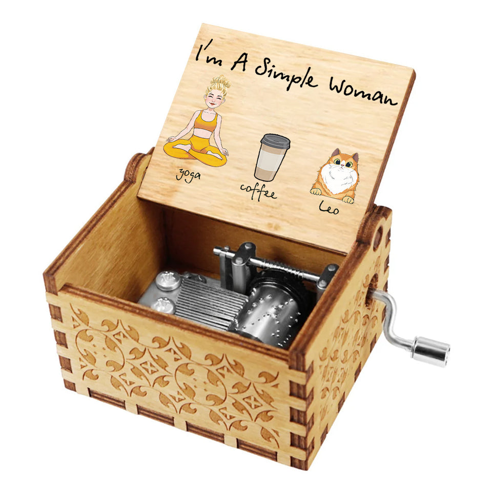I'm A Simple Woman - Yoga gift for dog lover, cat lover, cat lover - Personalized Hand Crank Music Box