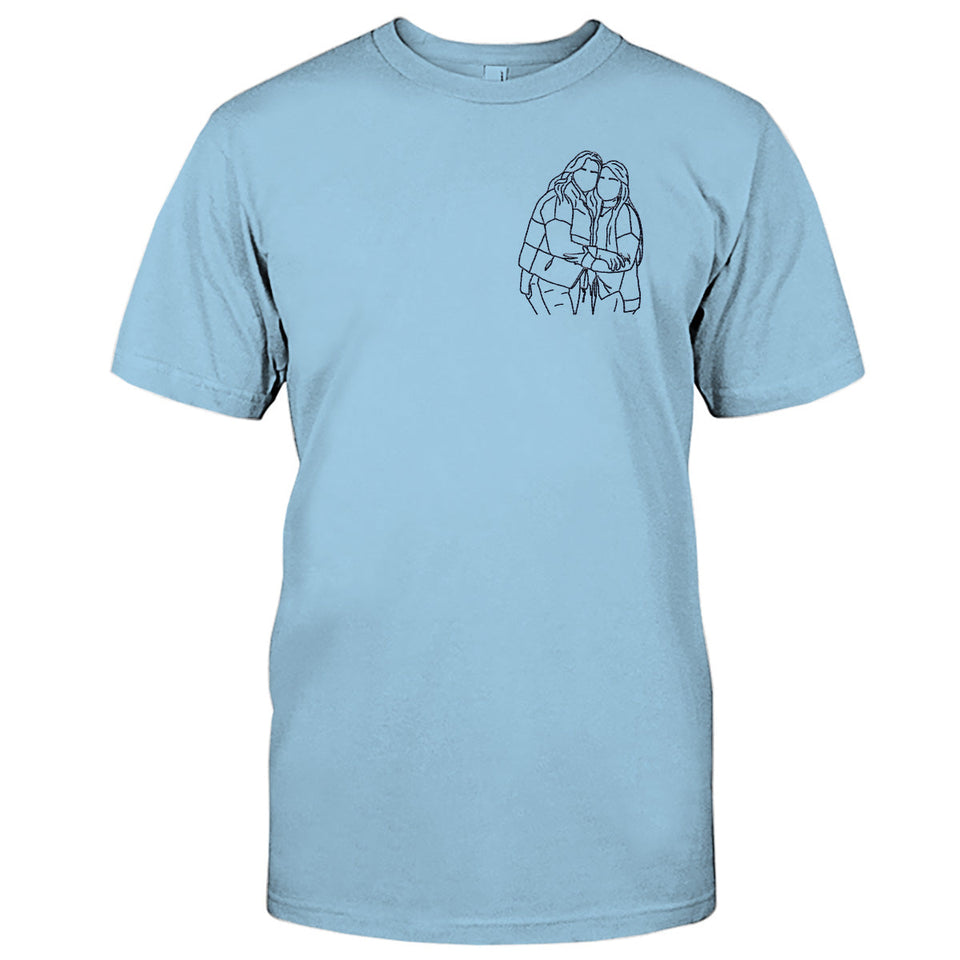 Custom Line Art - Personalized Sibling Embroidered T-shirt