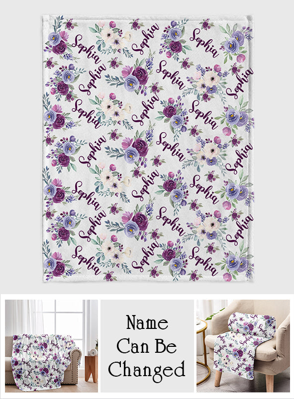 Custom Name Purple Flowers - Personalized Step Mom Blanket