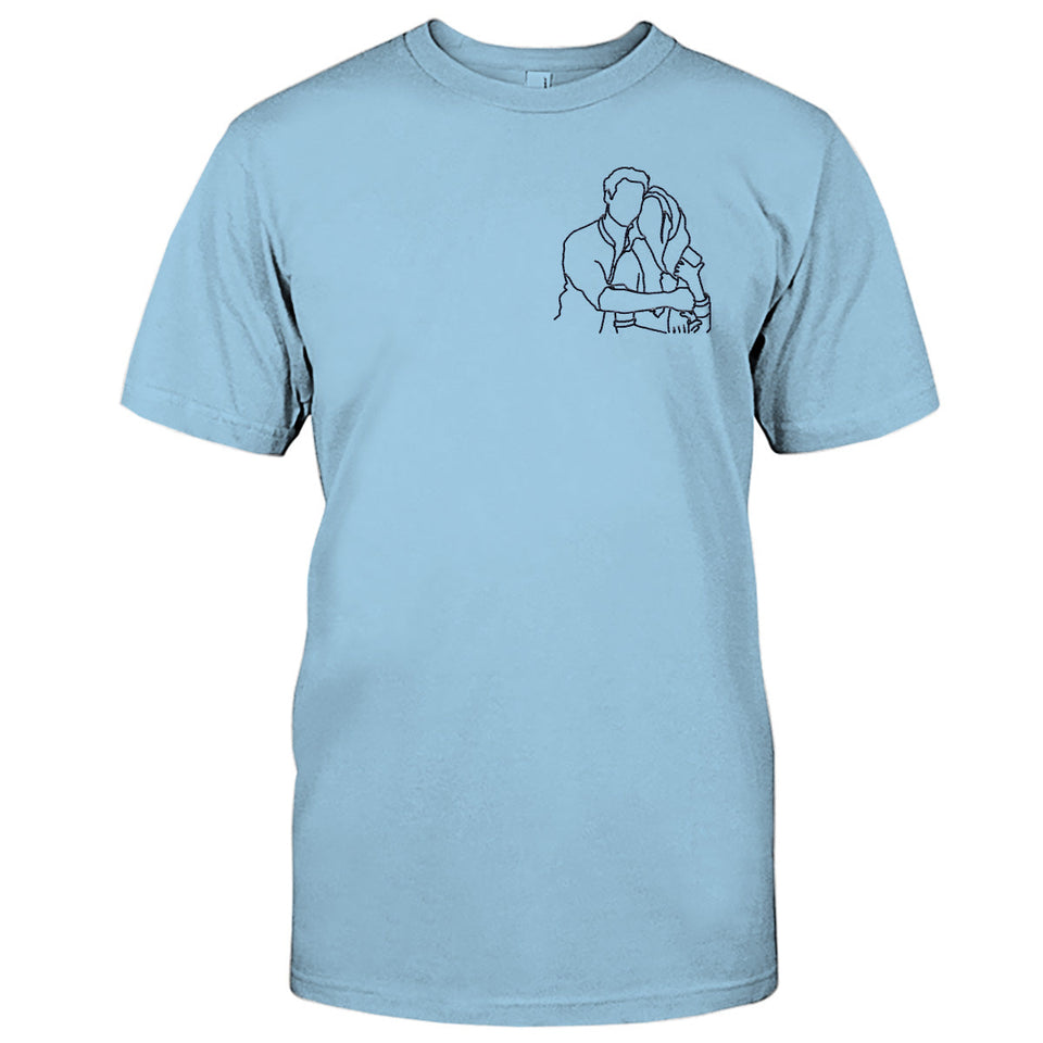Custom Line Art - Personalized Couple Embroidered T-shirt