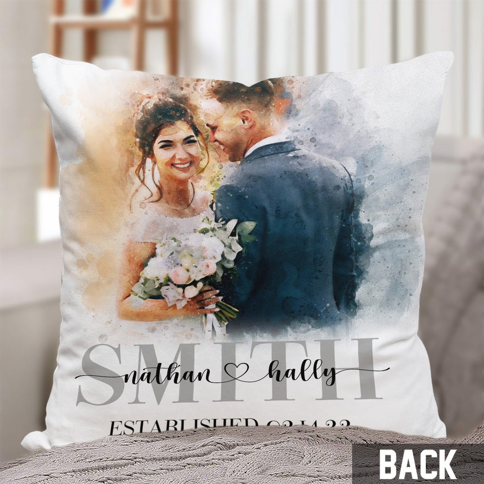 Custom Watercolor Painting Wedding Gift - Personalized wedding Throw Pillow