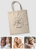 Custom Photo Line Art - Personalized Grandma Embroidered Tote Bag