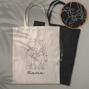 Custom Photo Line Art - Personalized Mother Embroidered Tote Bag