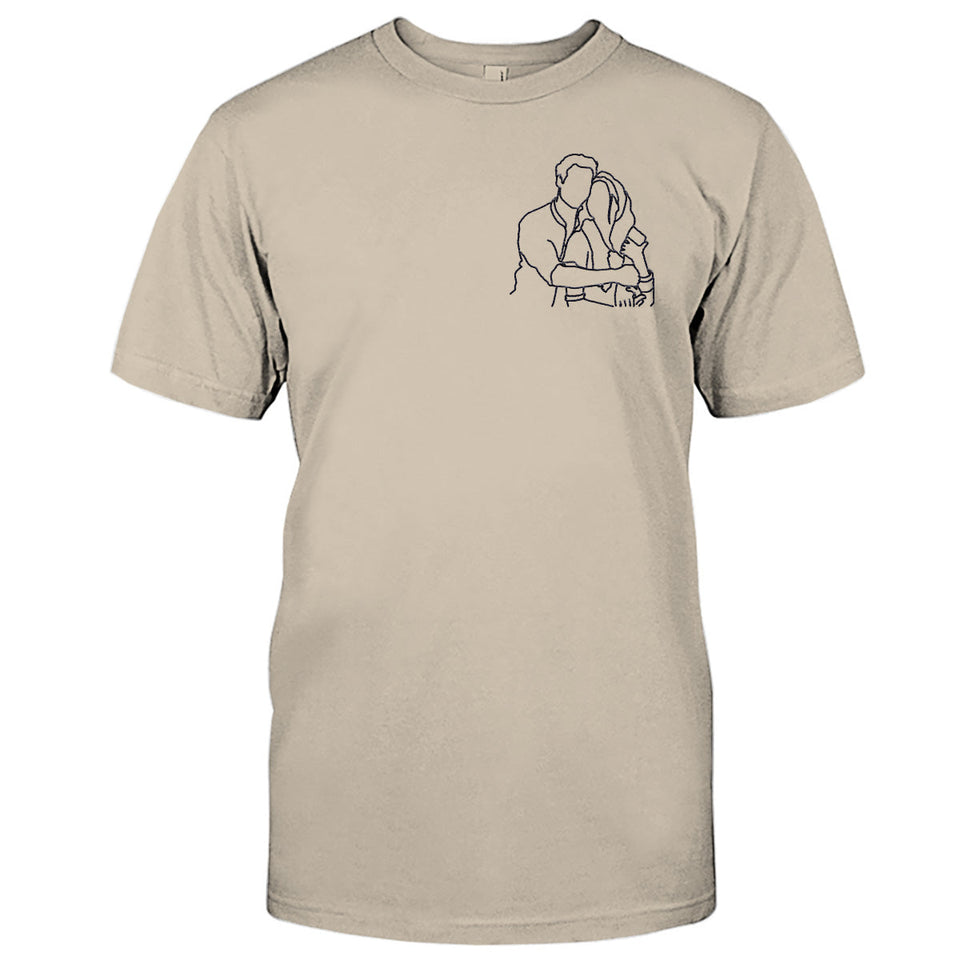 Custom Line Art - Personalized Couple Embroidered T-shirt